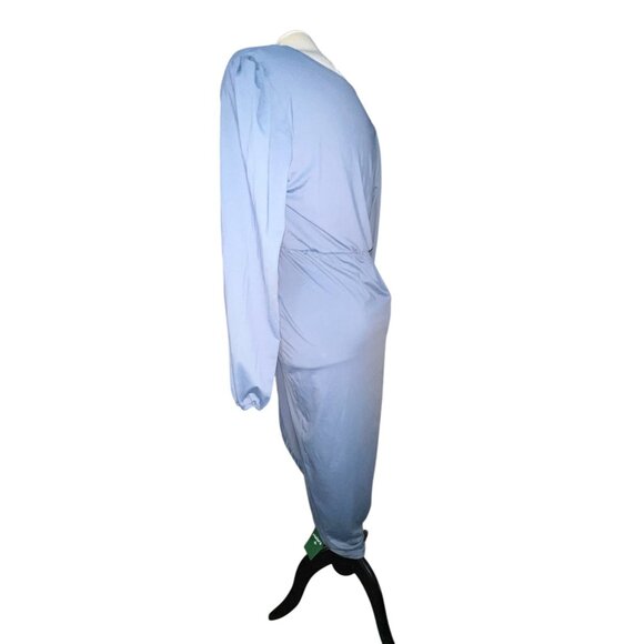 Halara V Neck Long Sleeve Tulip Hem Midi Dress Sz Medium Blue Womens - Picture 16 of 16